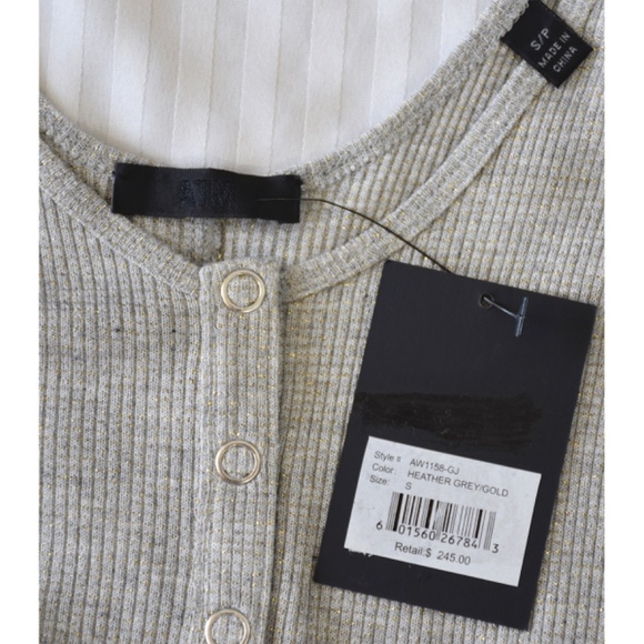 ATM WOMEN NWT $245 SPARKLE WRESTLER HENLEY GREY/GOLD TANK. SIZE S - Picture 10 of 11